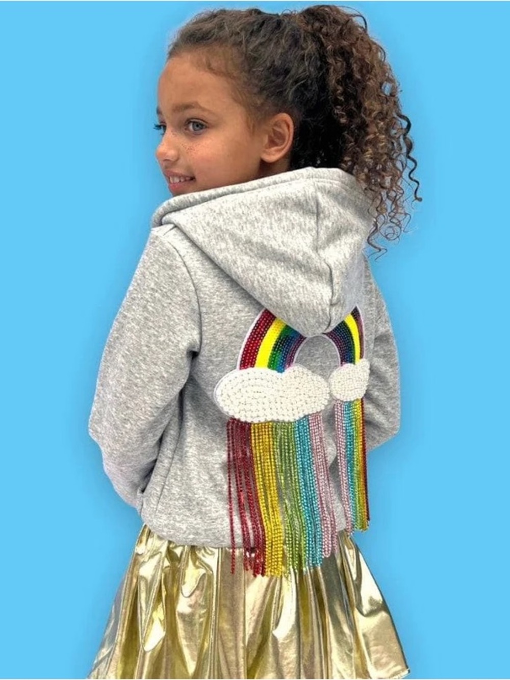 Lola + The Boys Crystal Rain Rainbow Hoodie Girl’s Size 8